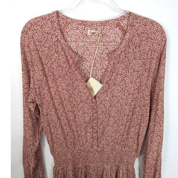 Faherty Montara Dress Mauve Pink Leaf Batik Mini Smocked Waist M NEW - Picture 4 of 12